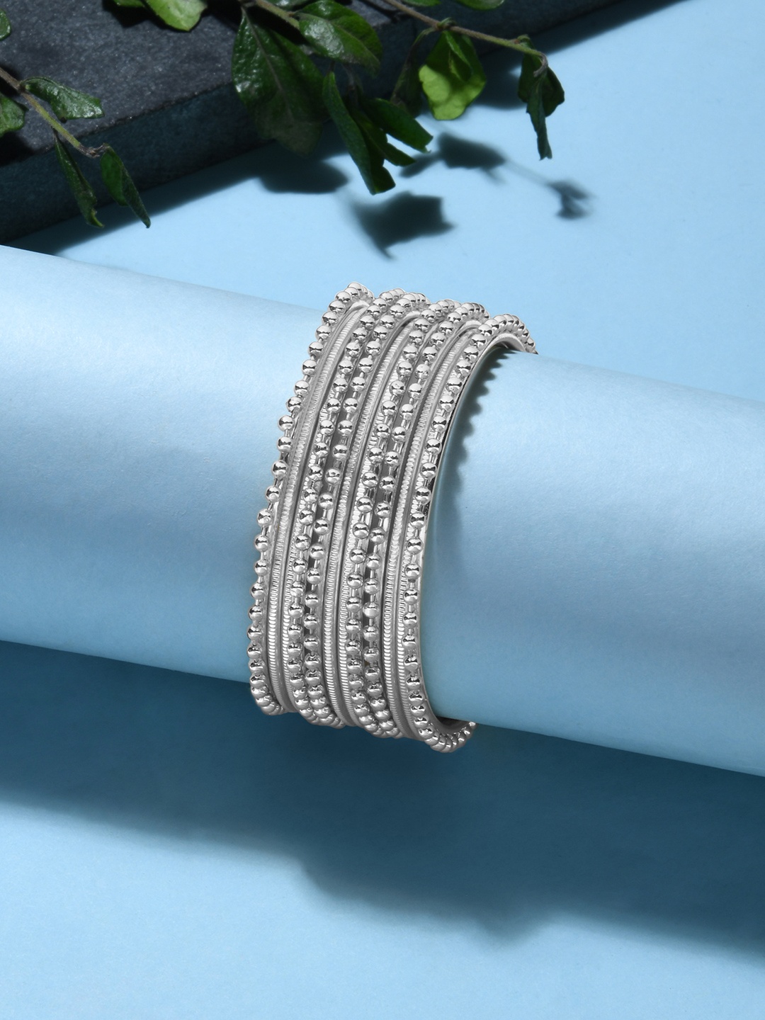 

Fida Set Of 6 Silver-Plated Beaded Bangles