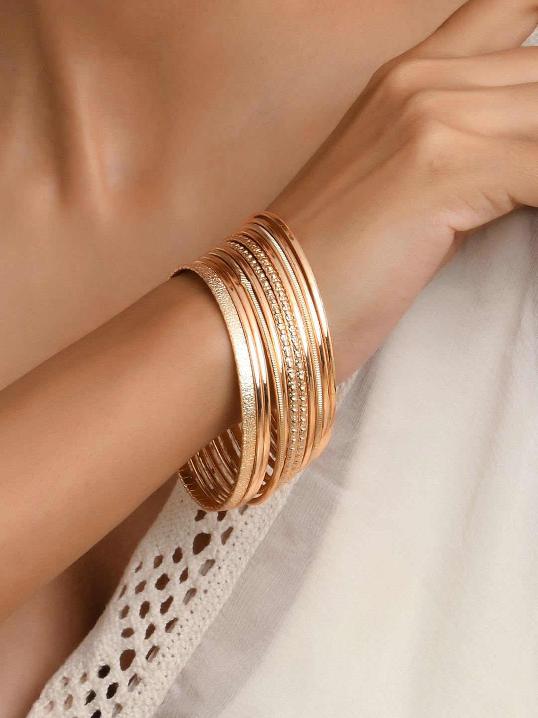 

Fida Set Of 11 Gold-Plated Ethnic Classic Bangles
