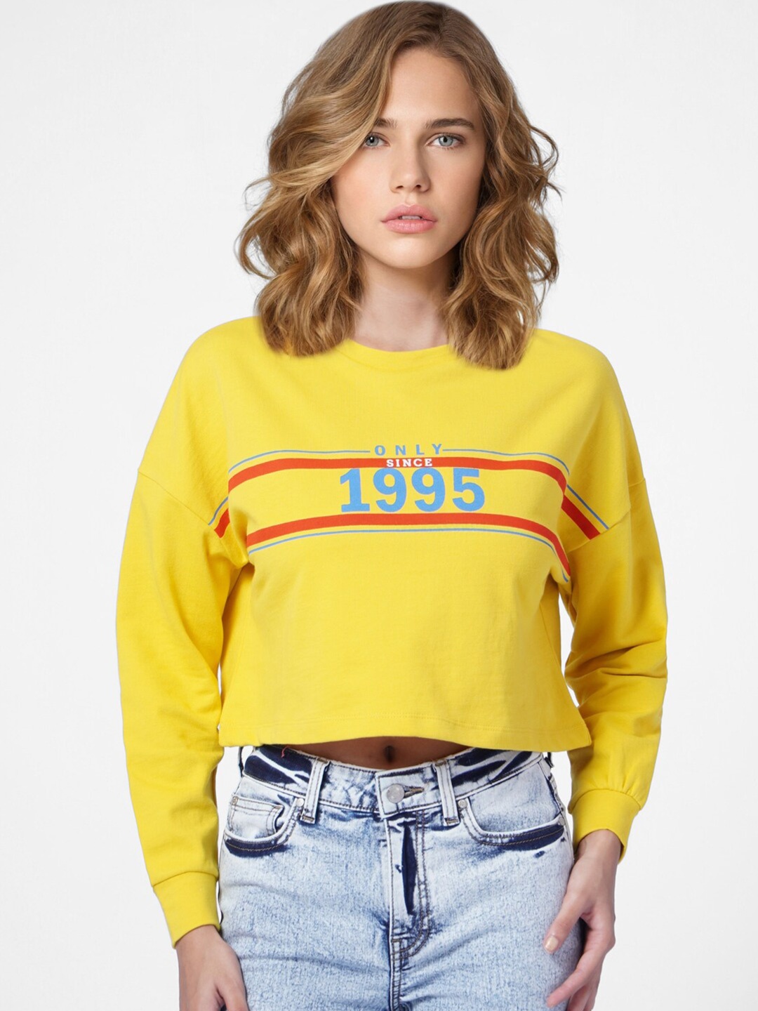 

ONLY Women Printed ONLCLOUDY LS SWEAT JRS IN Sweatshirt, Yellow