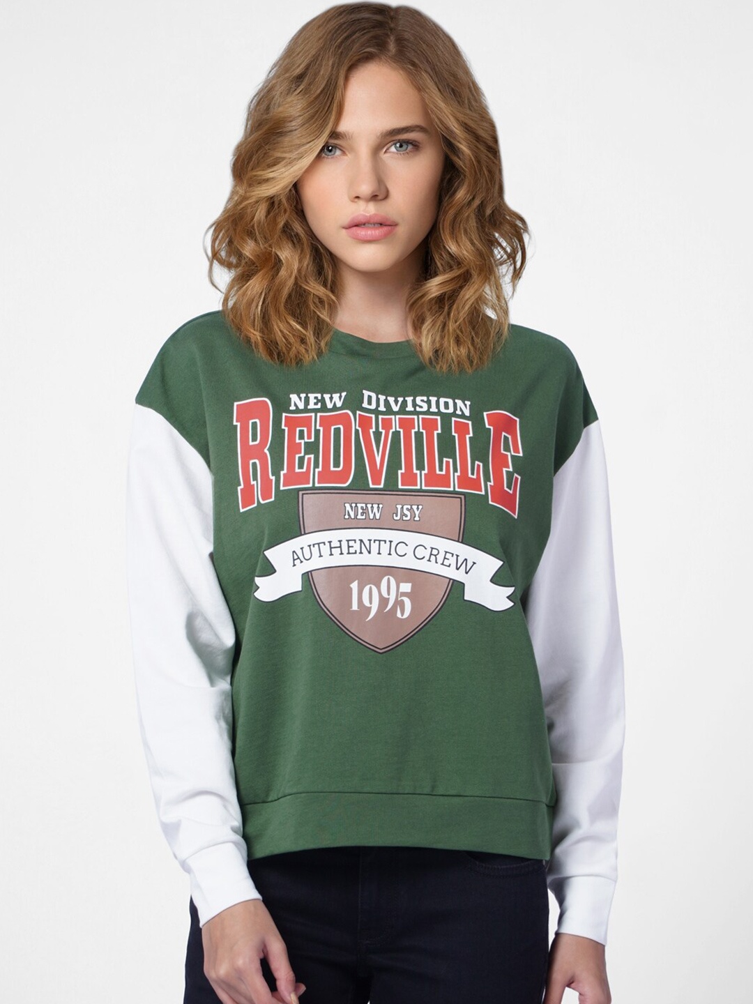 

ONLY Women Printed ONLWEST LS SWEAT JRS I Sweatshirt, Green