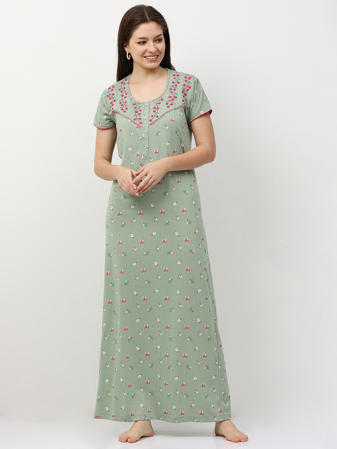 

9shines Label Printed Maxi Nightdress, Green