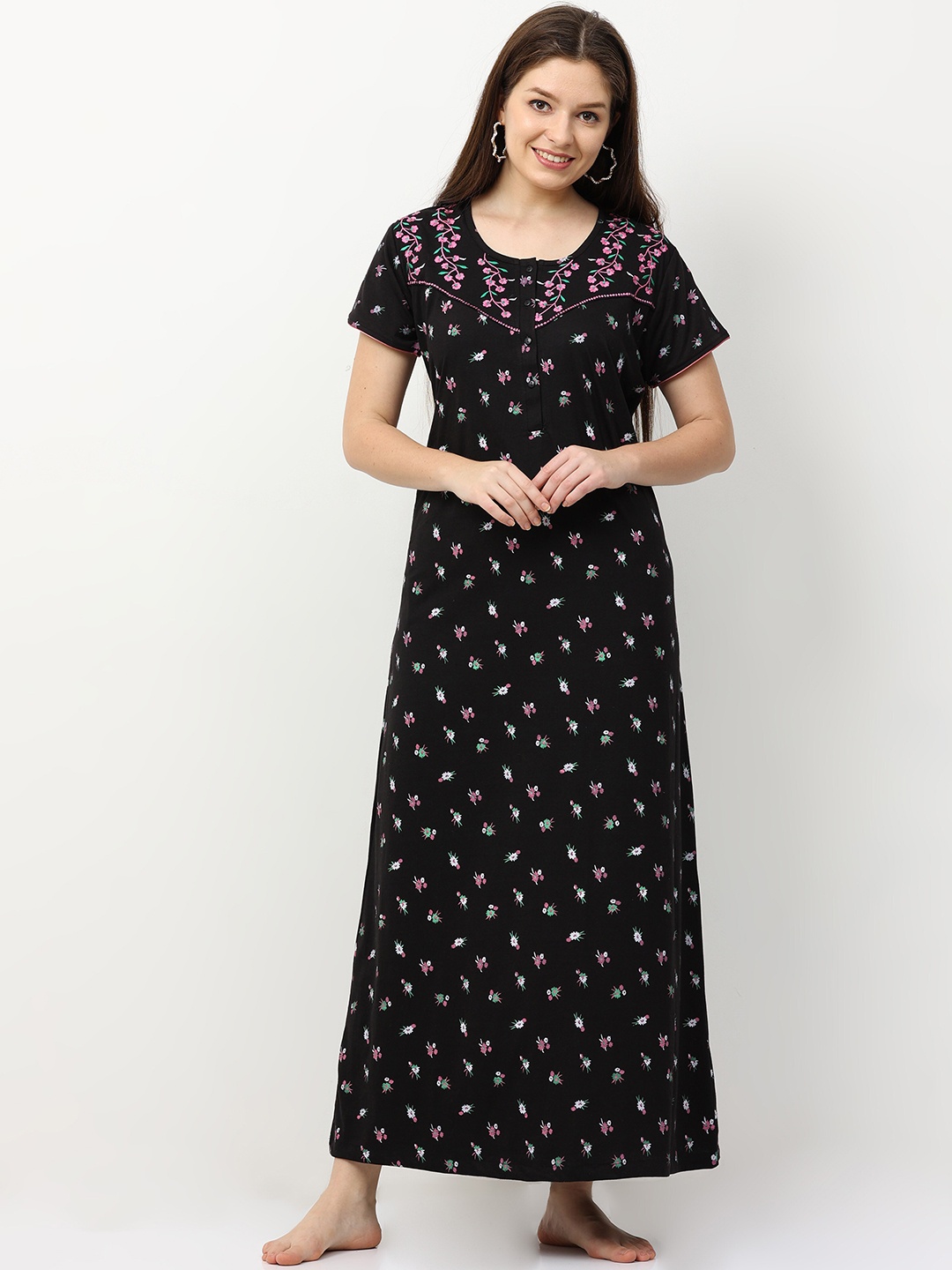 

9shines Label Black Printed Maxi Nightdress