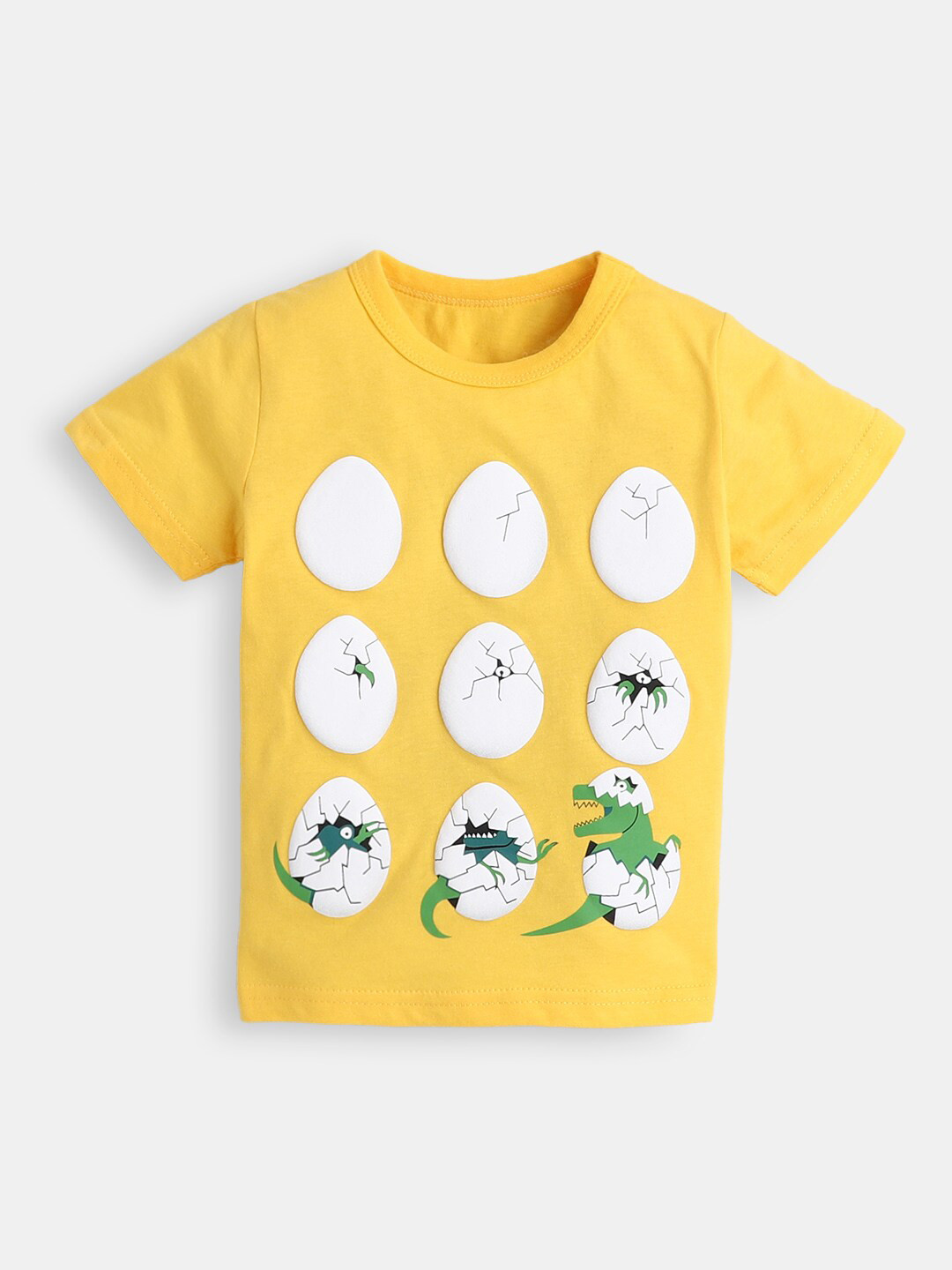 

Hopscotch Boys Yellow Printed Cotton T-shirt