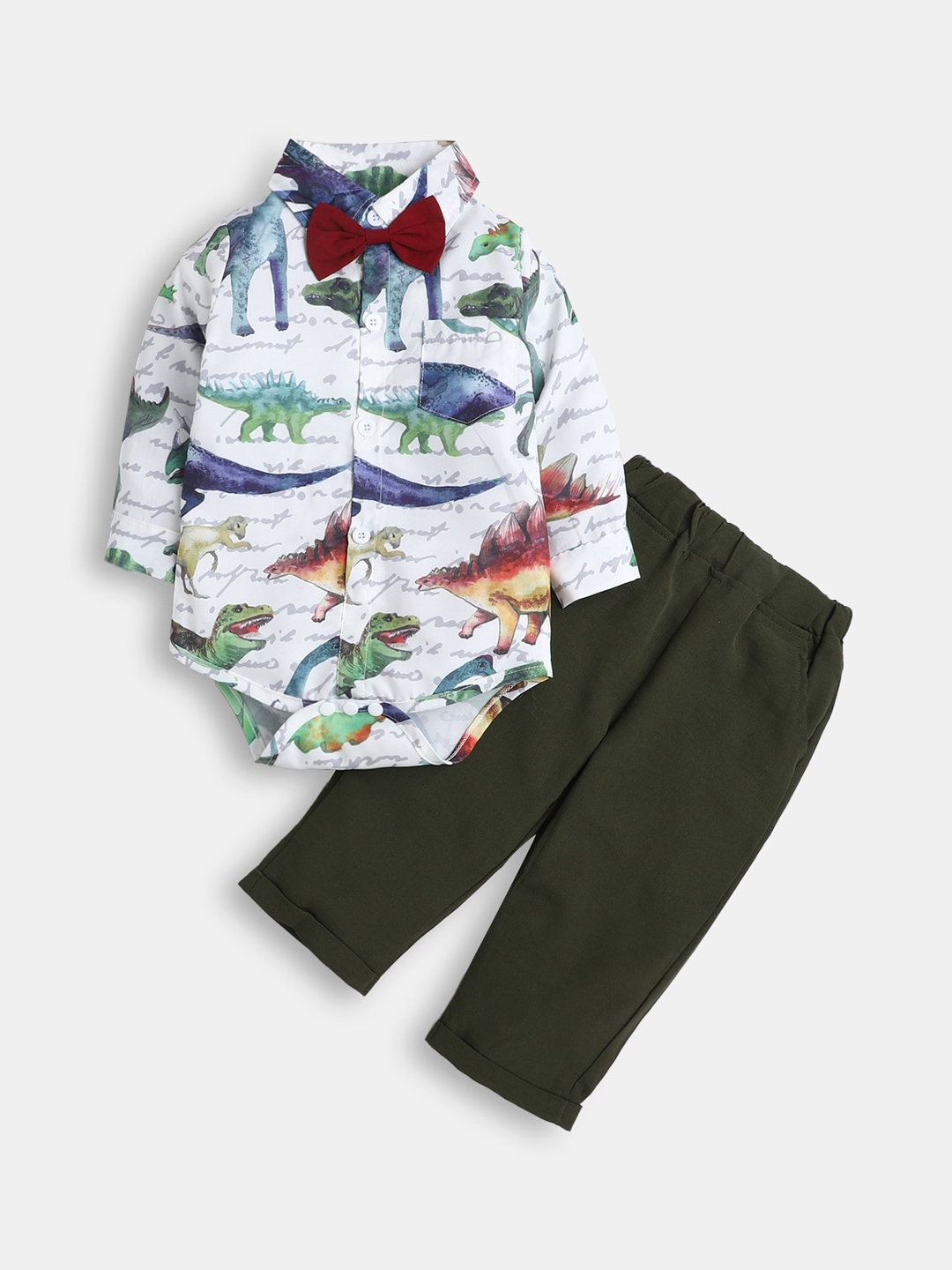 

Hopscotch Boys Green & Black Printed Shirt with Trousers