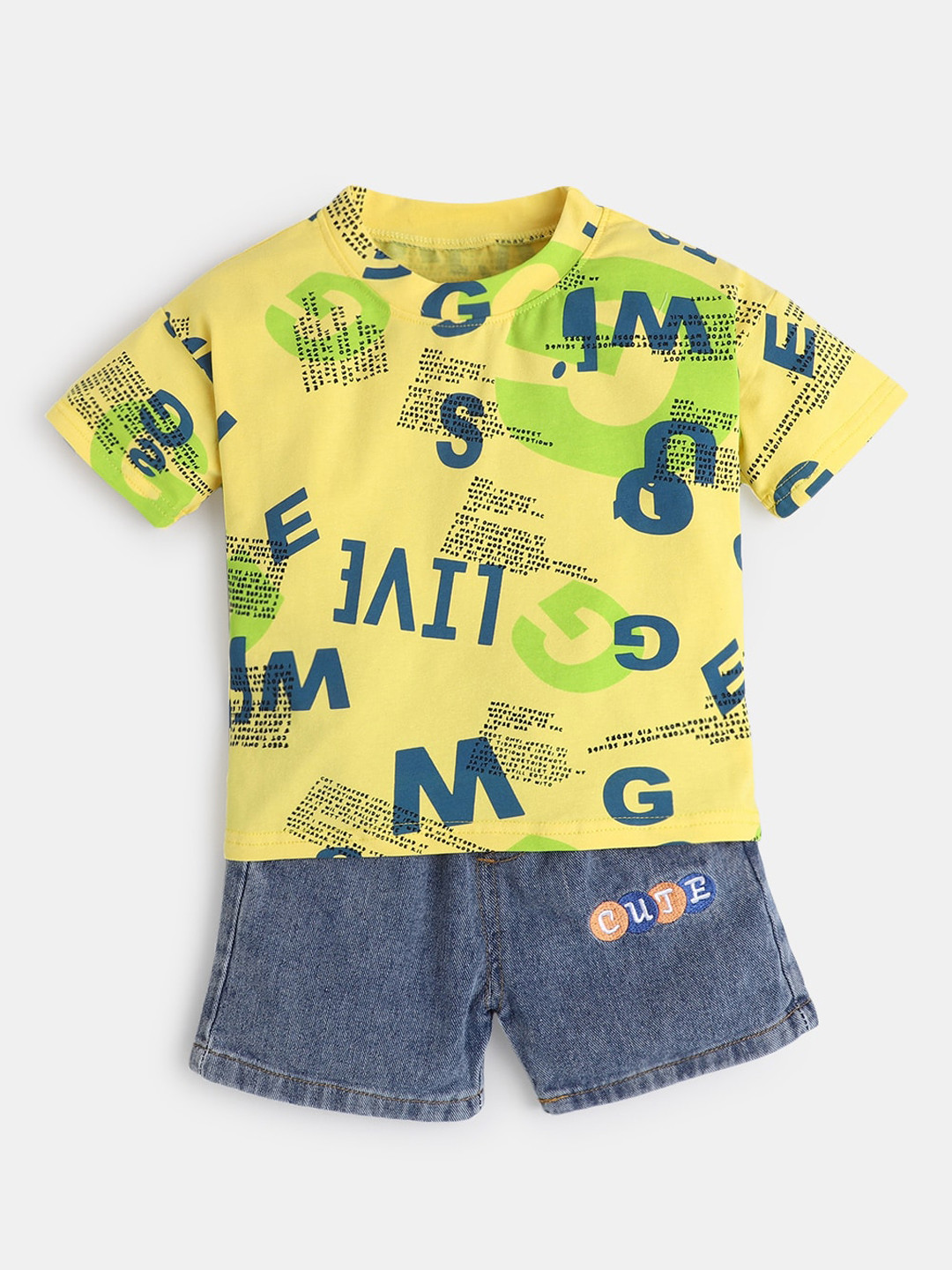 

Hopscotch Boys Yellow & Blue Printed T-shirt with Shorts