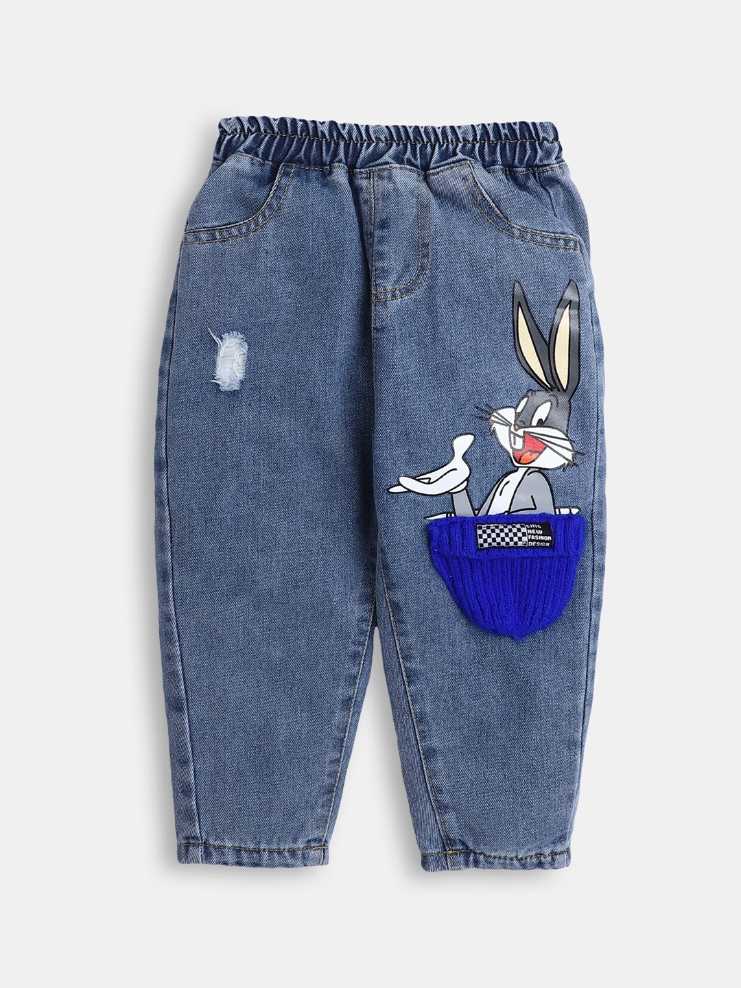 

Hopscotch Boys Blue Relaxed Fit Mildly Distressed Printed Stretchable Jeans