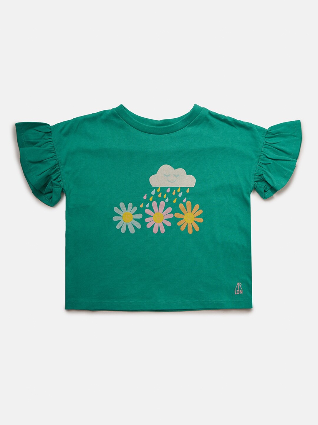 

Angel & Rocket Girls Green Printed Boxy Fit Cotton T-shirt
