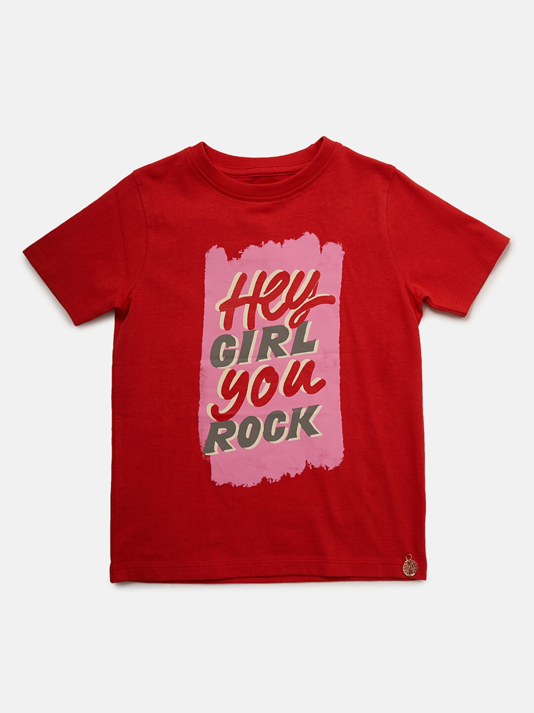 

Angel & Rocket Girls Red Typography Printed T-shirt