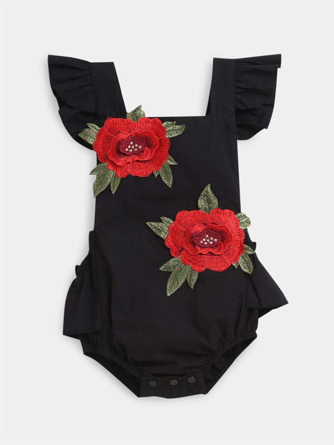 

Hopscotch Girls Black & Red Floral Printed Rompers