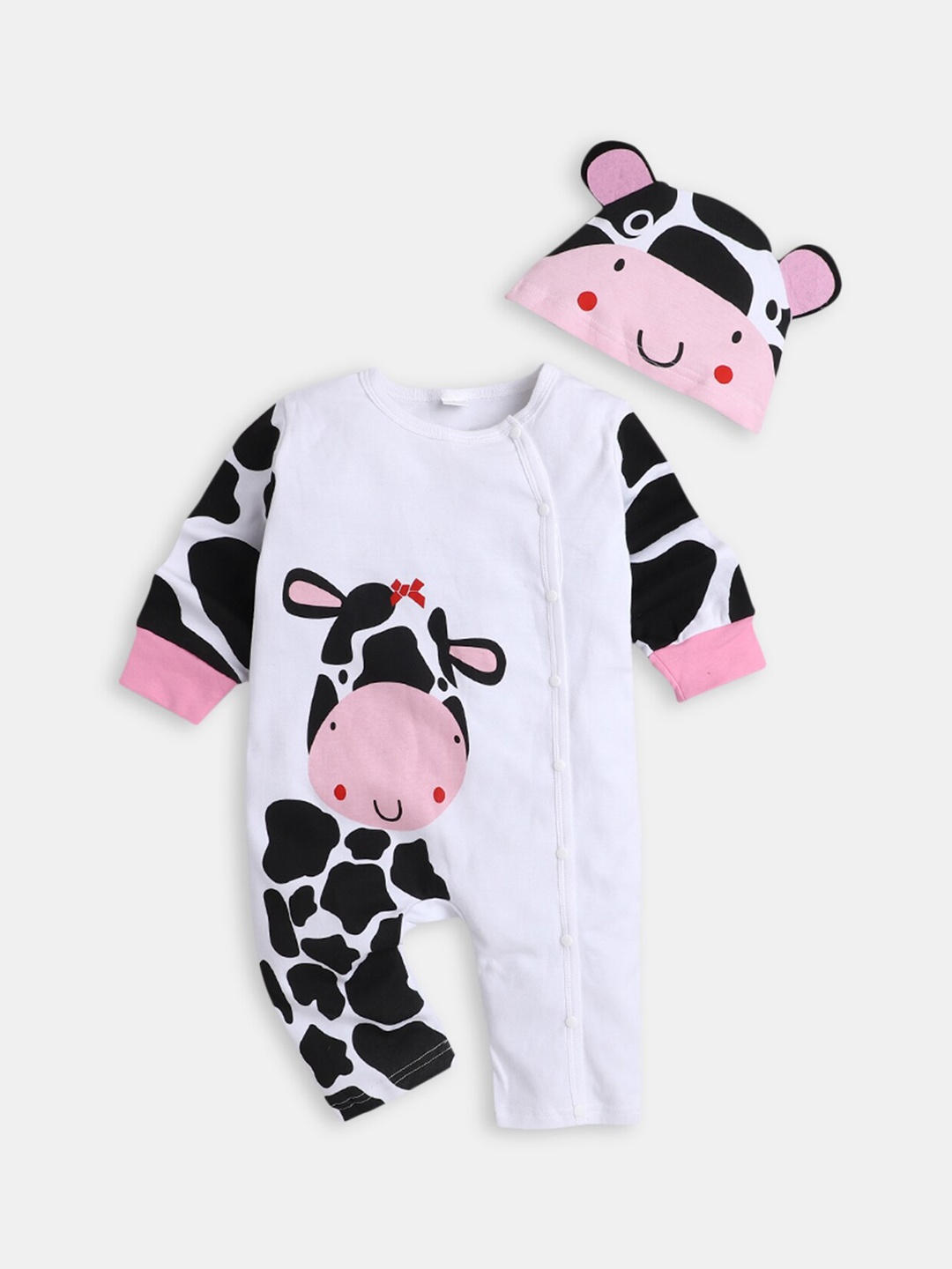 

Hopscotch Infant Pink Animal Printed Rompers