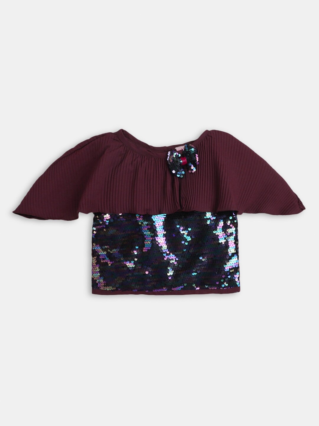 

Hopscotch Girls Maroon Embellished Cape Top