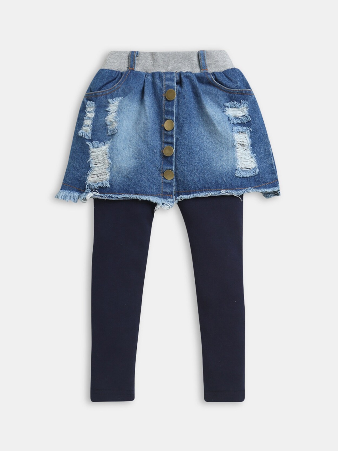 

Hopscotch Girls Blue Solid Distressed Skirt Leggings