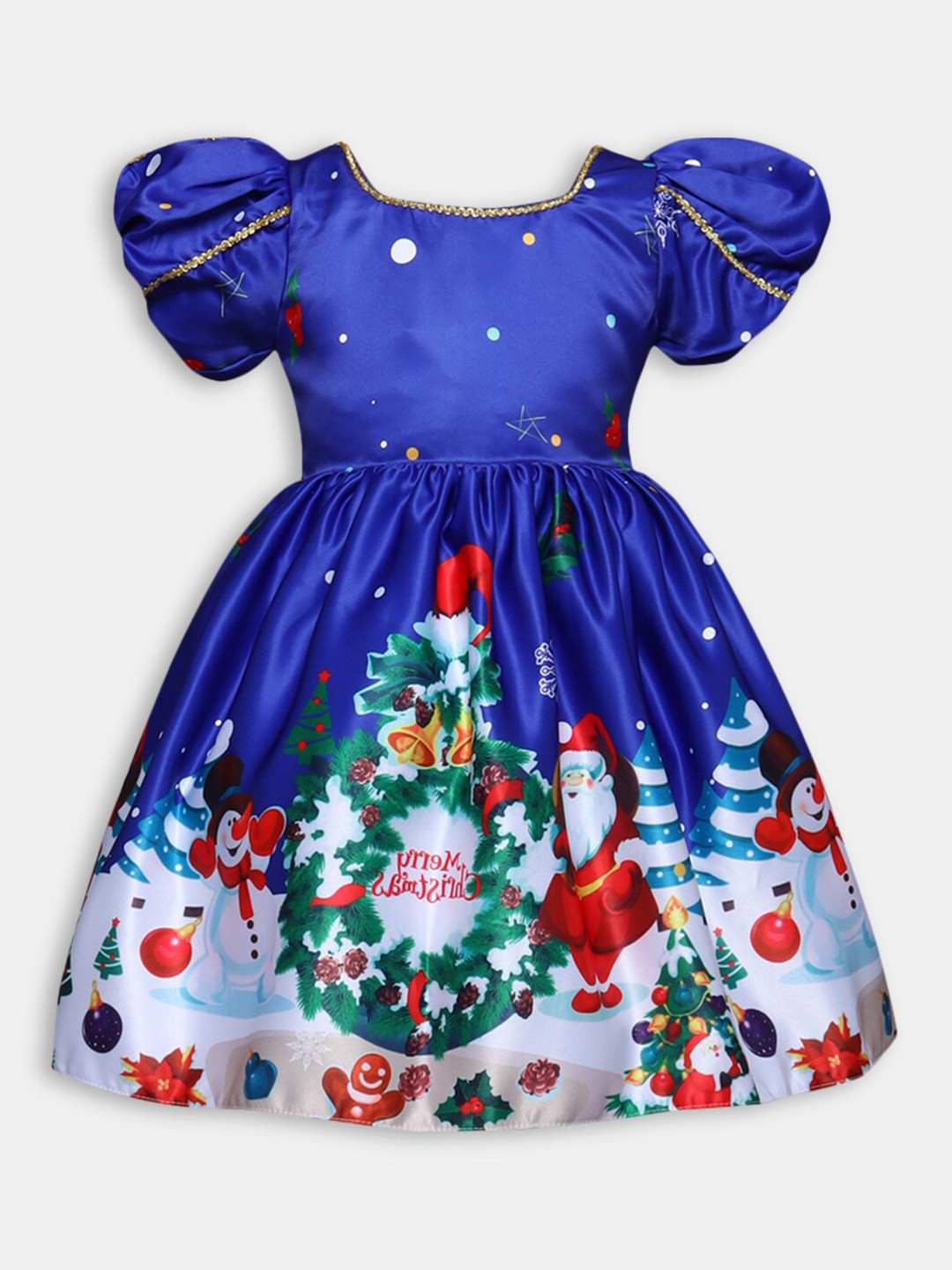 

Hopscotch Blue Puff Sleeve Printed Dress