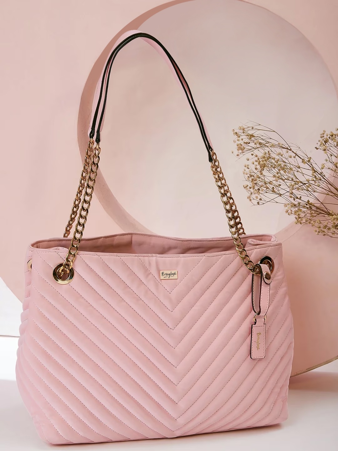 

Berrylush Pink Quilted Shoulder Tote Bag