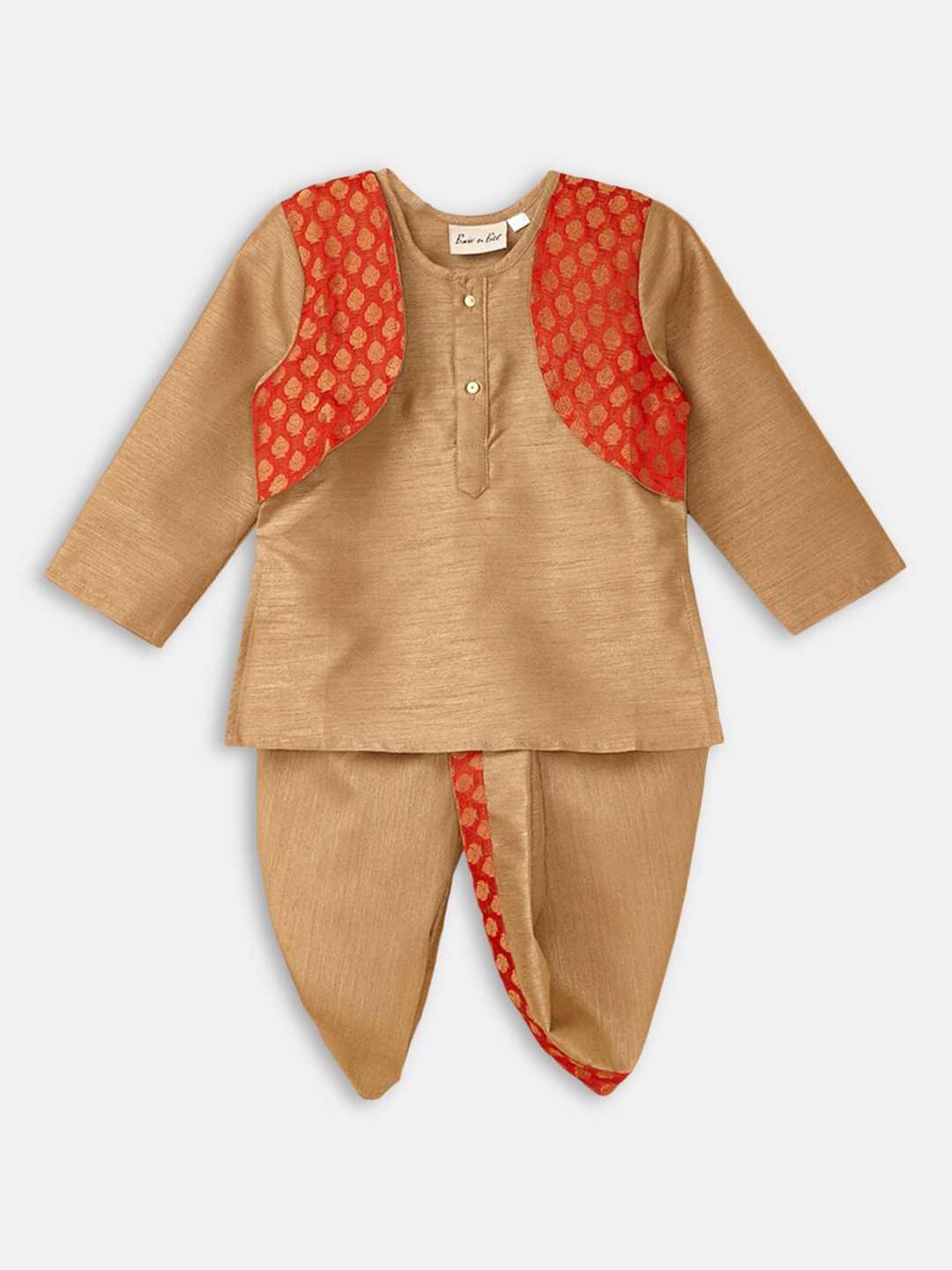 

Hopscotch Boys Pure Cotton Kurta with Pyjamas, Brown