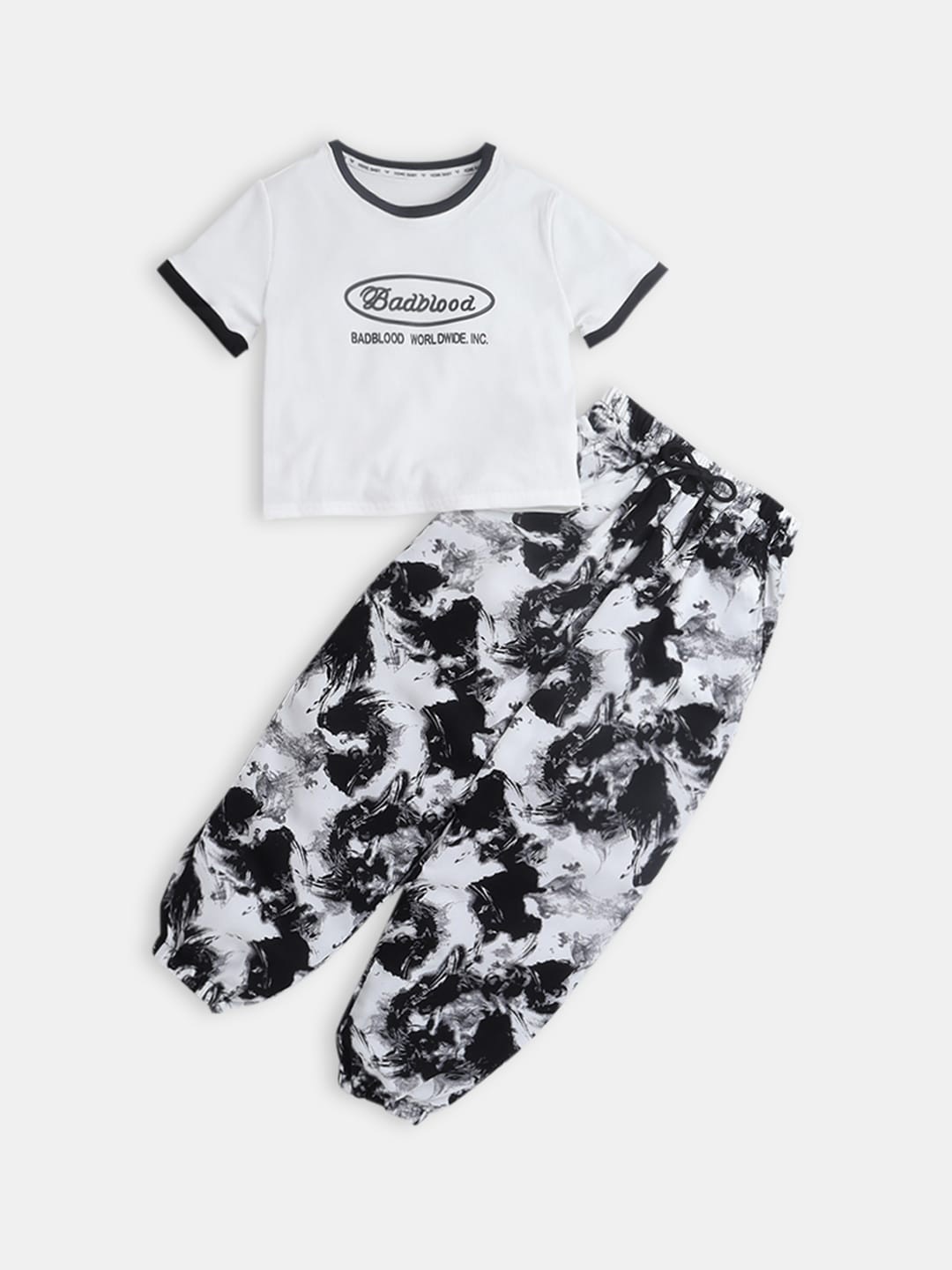 

Hopscotch Girls White & Black Printed T-shirt with Trousers