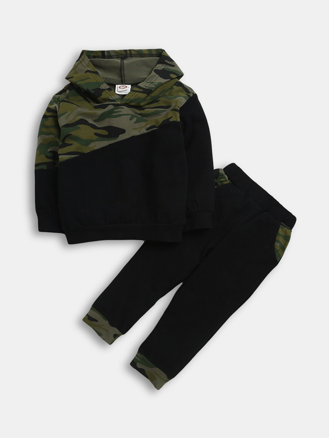 

Hopscotch Boys Black & Olive Green Printed Pure Cotton Top with Trousers