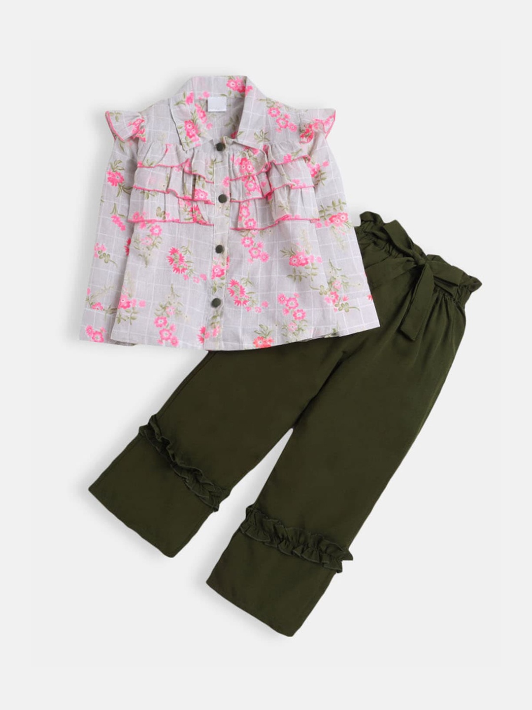 

Hopscotch Girls Pink & Grey Printed Shirt with Trousers