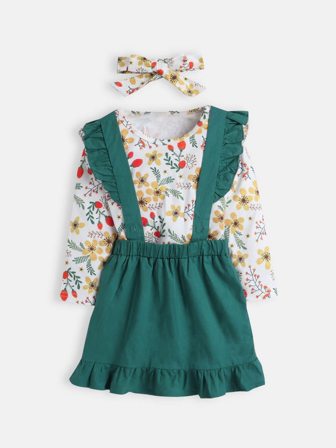 

Hopscotch Girls Green & White Printed Top with Skirt