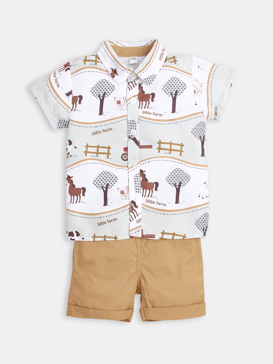 

Hopscotch Boys Khaki & White Printed Shirt with Shorts
