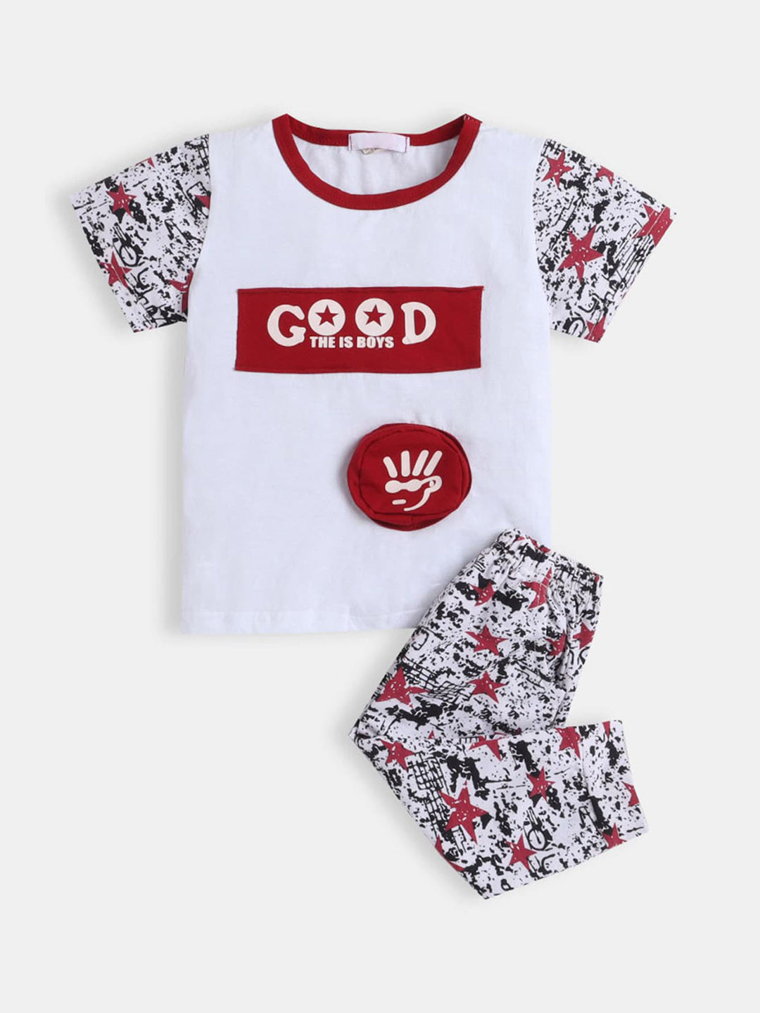 

Hopscotch Boys Red & White Printed T-shirt with Trousers