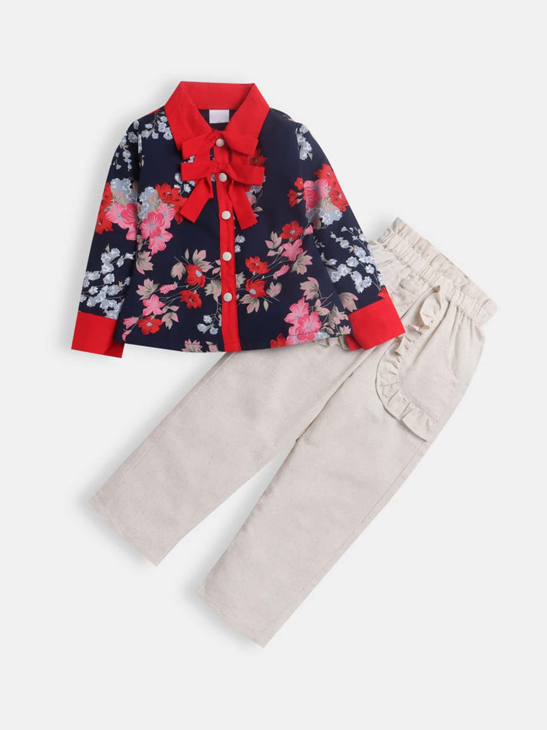 

Hopscotch Girls Black & Red Printed Pure Cotton Shirt with Trousers