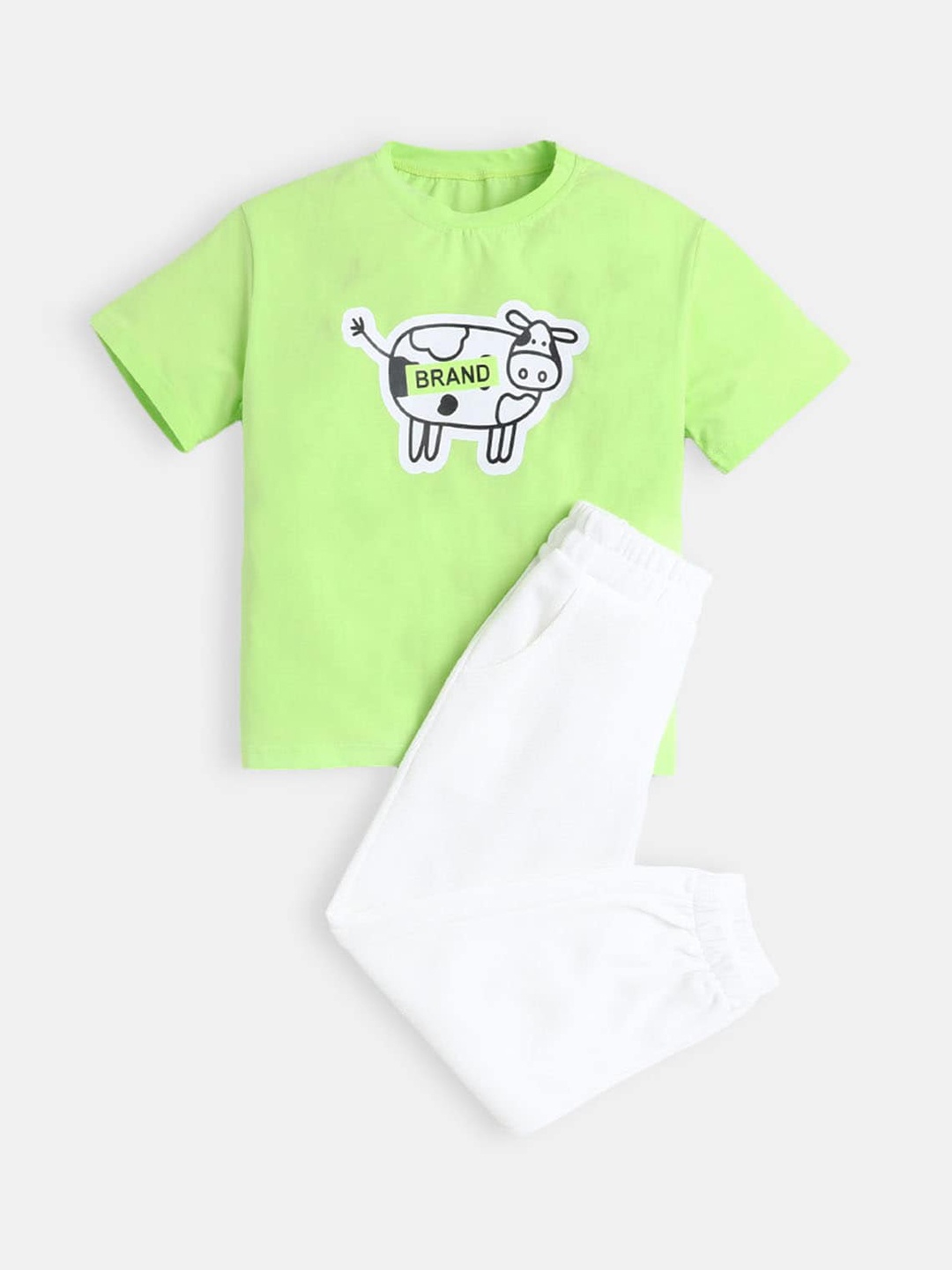 

Hopscotch Girls Green & White Printed T-shirt with Trousers