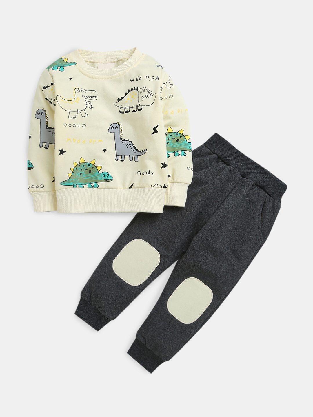 

Hopscotch Boys Cream-Coloured & Grey Printed Top with Trousers