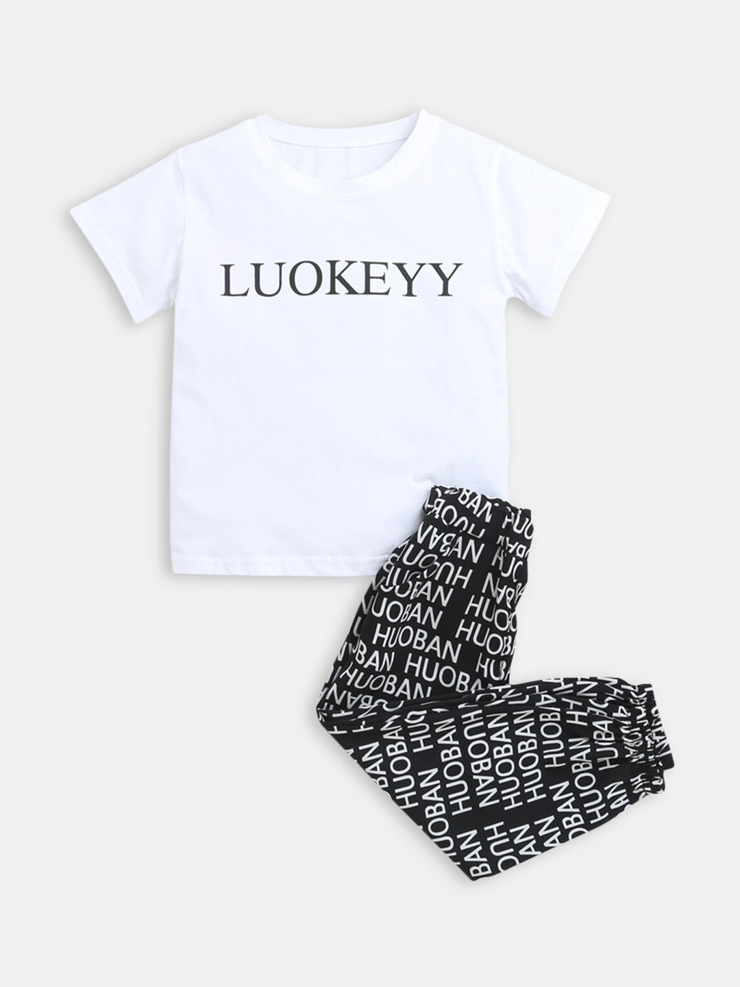 

Hopscotch Boys White & Black Printed T-shirt with Trousers