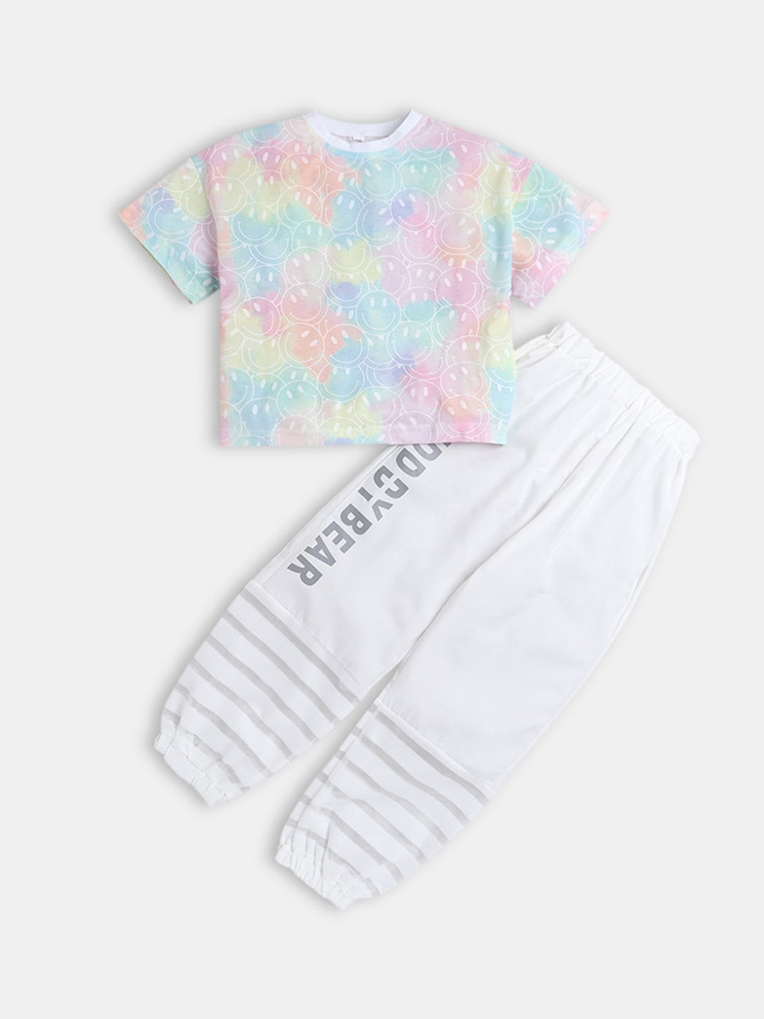 

Hopscotch Girls White & Pink Printed T-shirt with Trousers