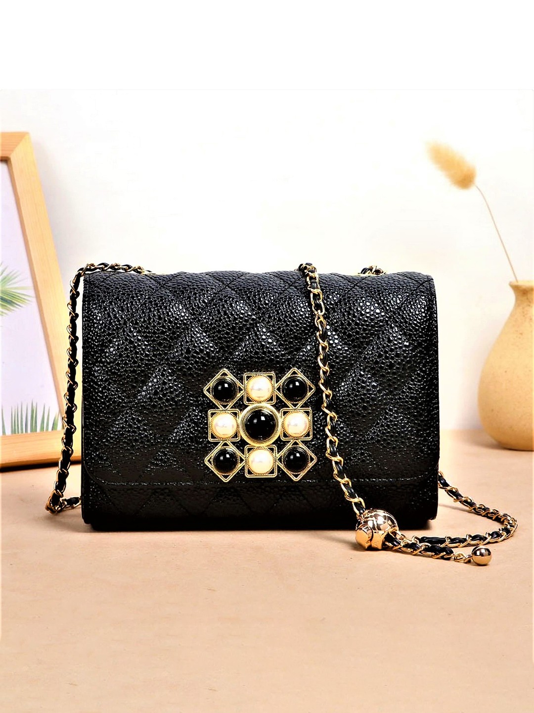 

Diva Dale Black Embellished PU Structured Sling Bag