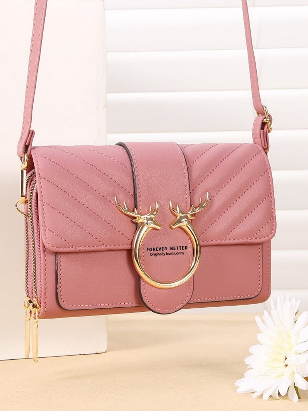 

Diva Dale Pink PU Structured Sling Bag with Quilted