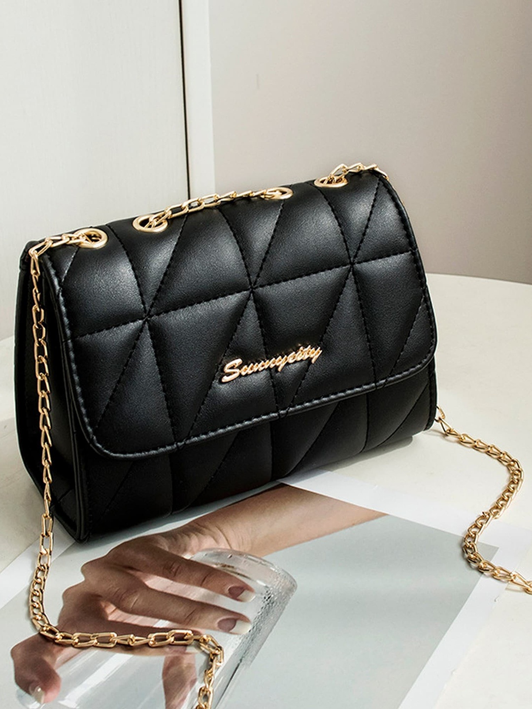 

Diva Dale Black PU Structured Sling Bag with Quilted