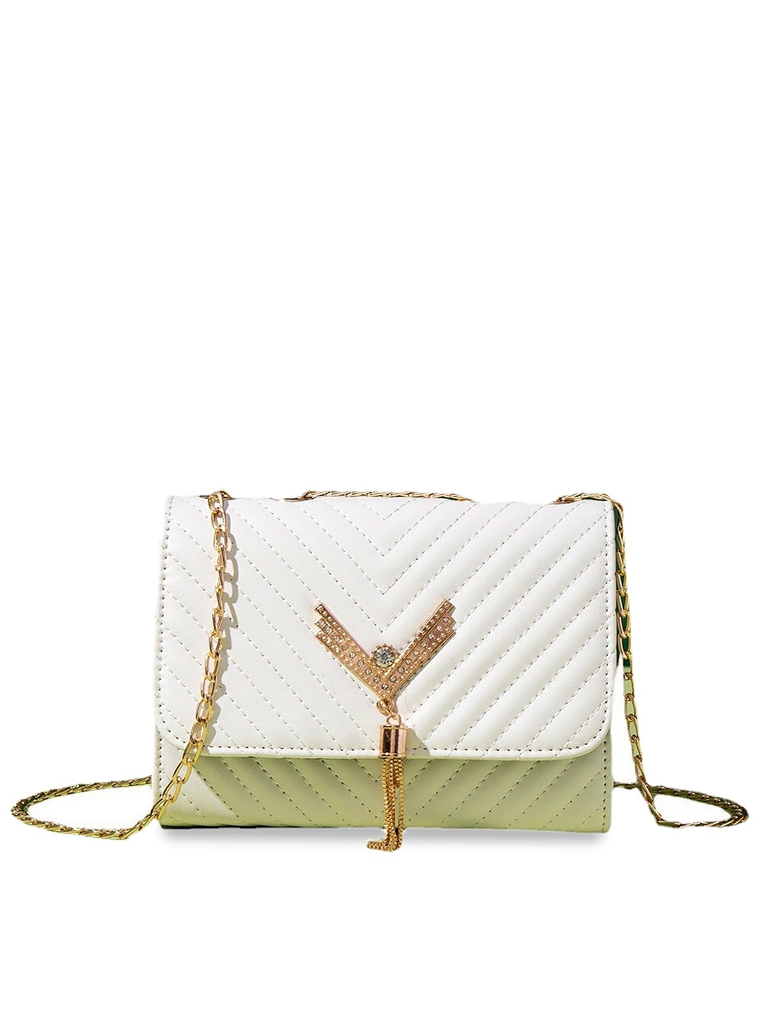 

Diva Dale White Textured PU Structured Sling Bag with Quilted