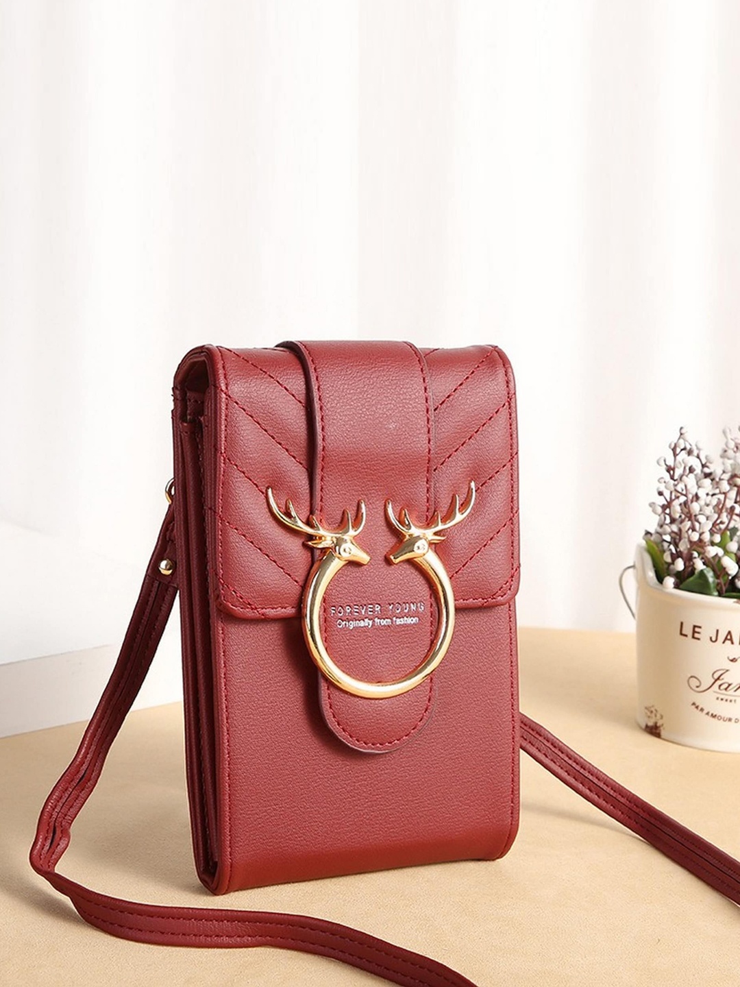 

Diva Dale Maroon Colourblocked PU Structured Sling Bag