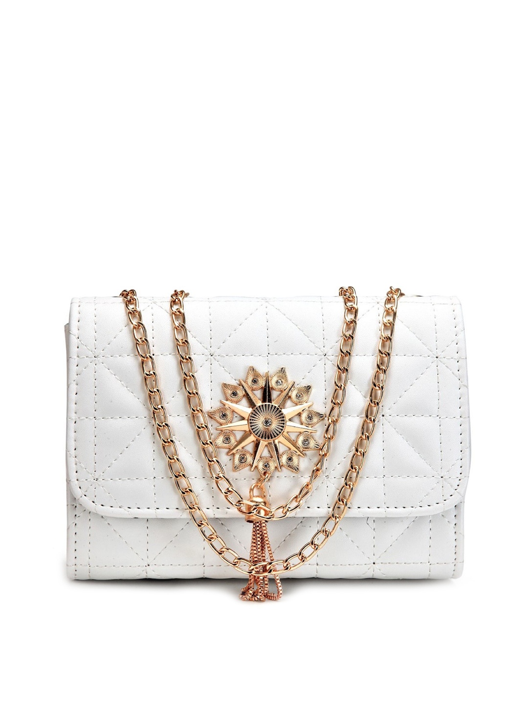 

Diva Dale White Embellished PU Structured Sling Bag with Quilted