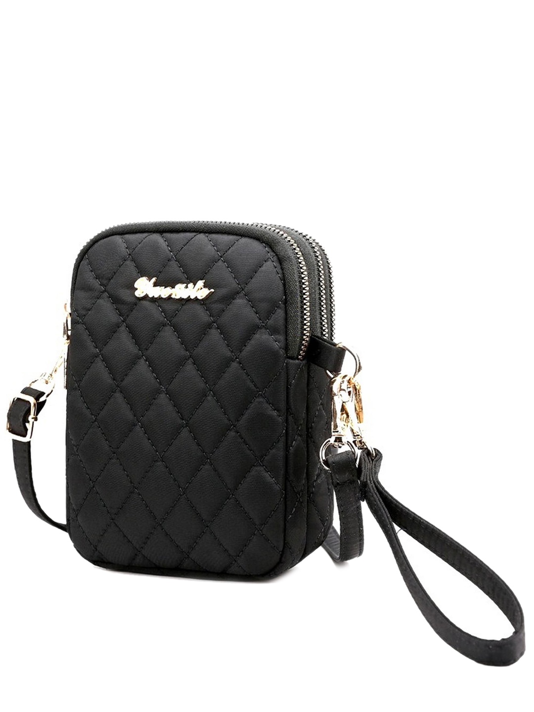 

Diva Dale Black Textured Structured Sling Bag with Quilted