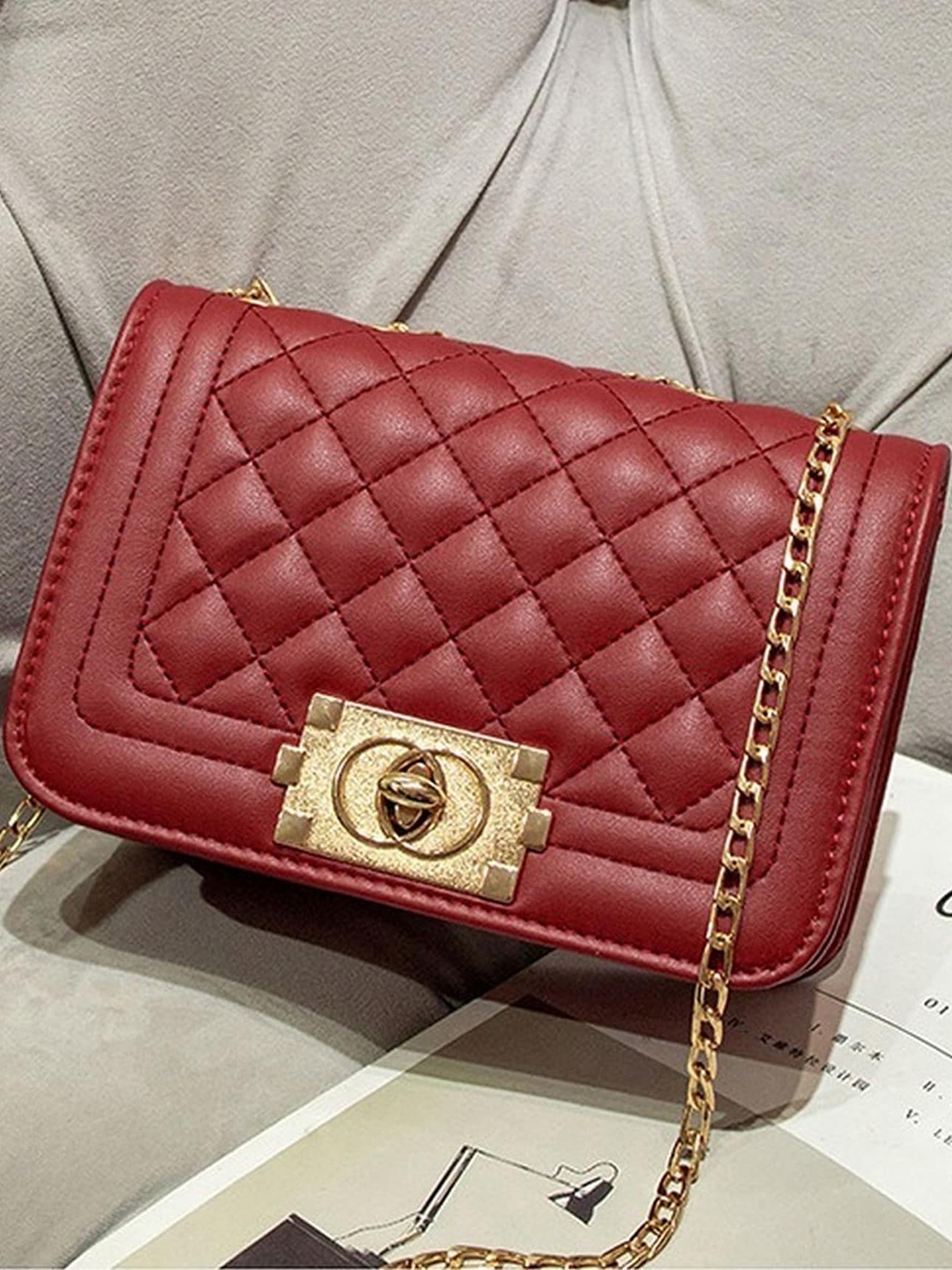 

Diva Dale Red Textured PU Structured Quilted Sling Bag