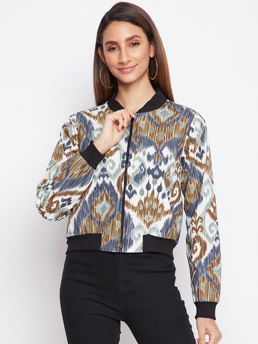 

sandy AND ritz Women Multicoloured Lightweight Crop Outdoor Bomber Jacket, Multi