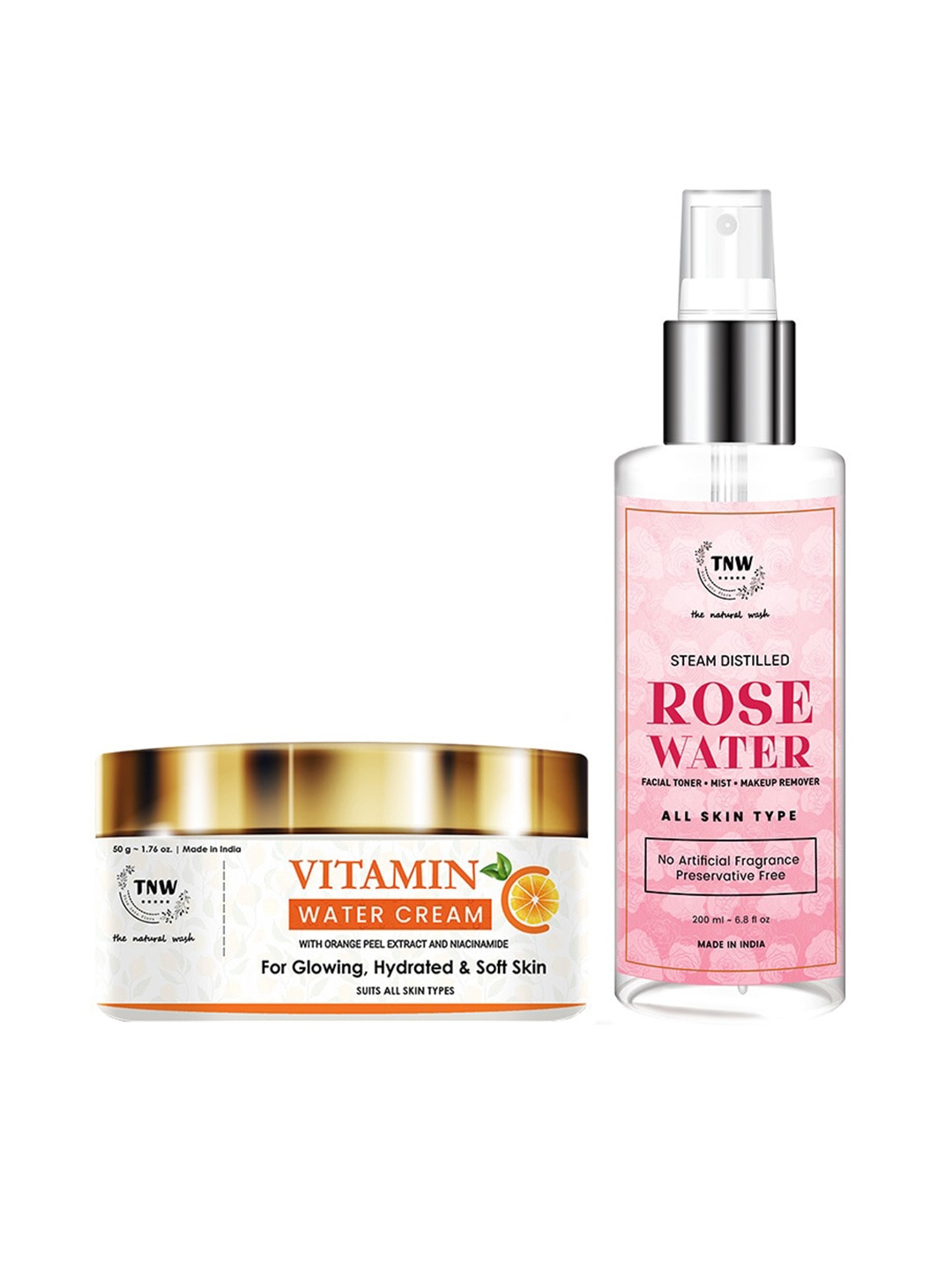 

TNW the natural wash Set Of 3 Vitamin C Water Cream & Steam Distilled Rose Water 50gm, White