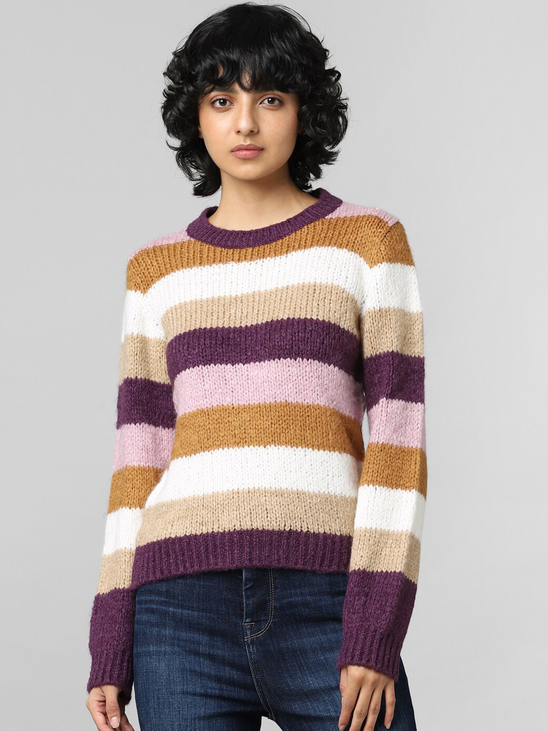

ONLY Women Brown & White Striped Pullover