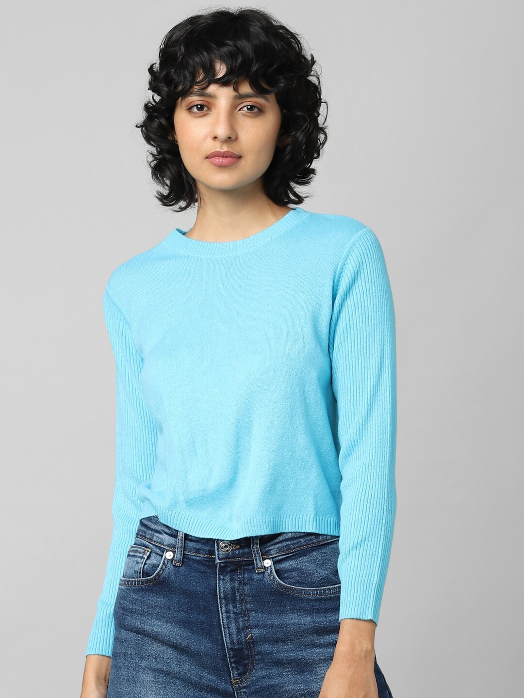 

ONLY Women Blue ONLBEAMER 3 4 KNIT IN Solid Pullover