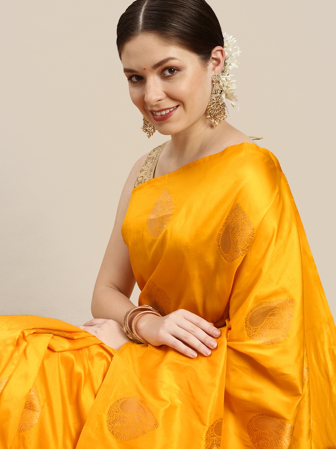 

MARGI DESIGNERS Woven Design Zari Banarasi Saree, Yellow