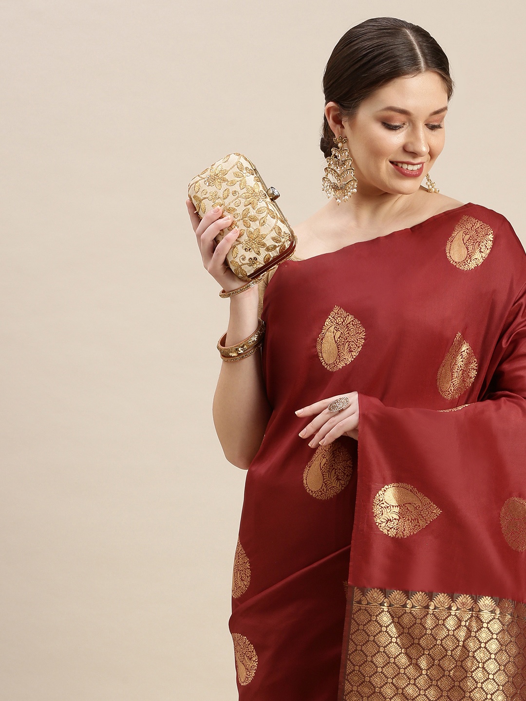 

MARGI DESIGNERS Ethnic Motifs Zari Saree, Maroon