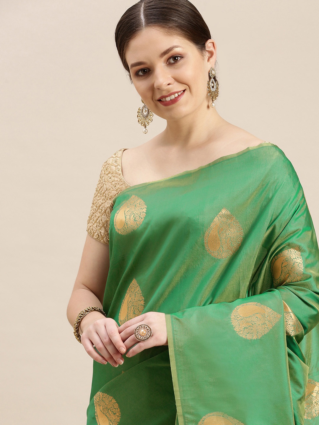 

MARGI DESIGNERS Ethnic Motifs Zari Saree, Green