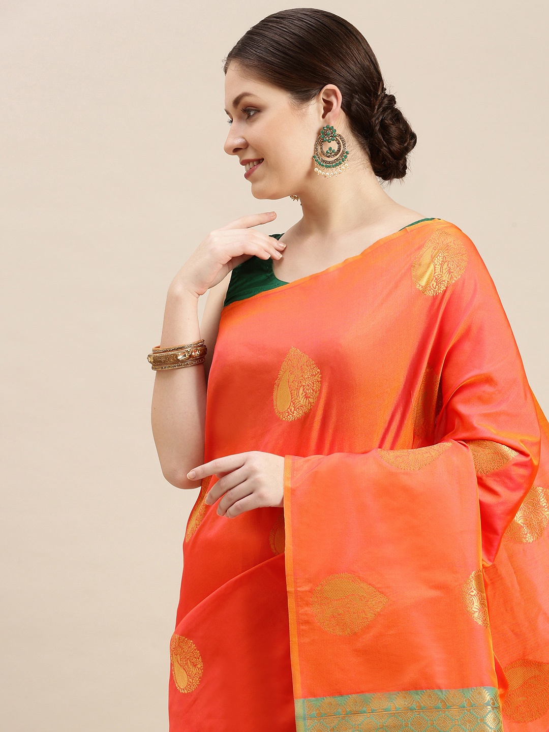 

MARGI DESIGNERS Woven Design Zari Banarasi Saree, Orange