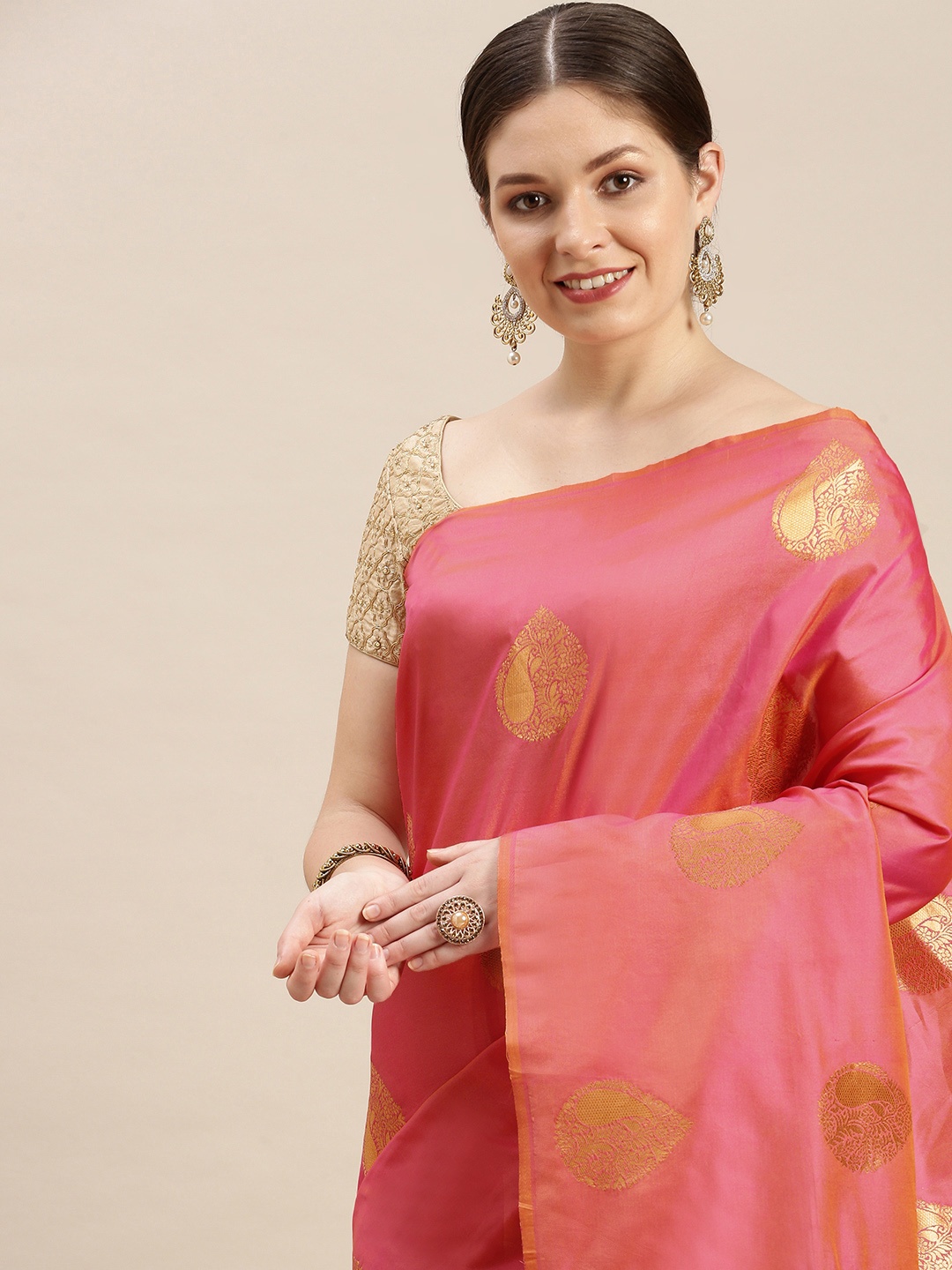 

MARGI DESIGNERS Ethnic Motifs Zari Saree, Peach