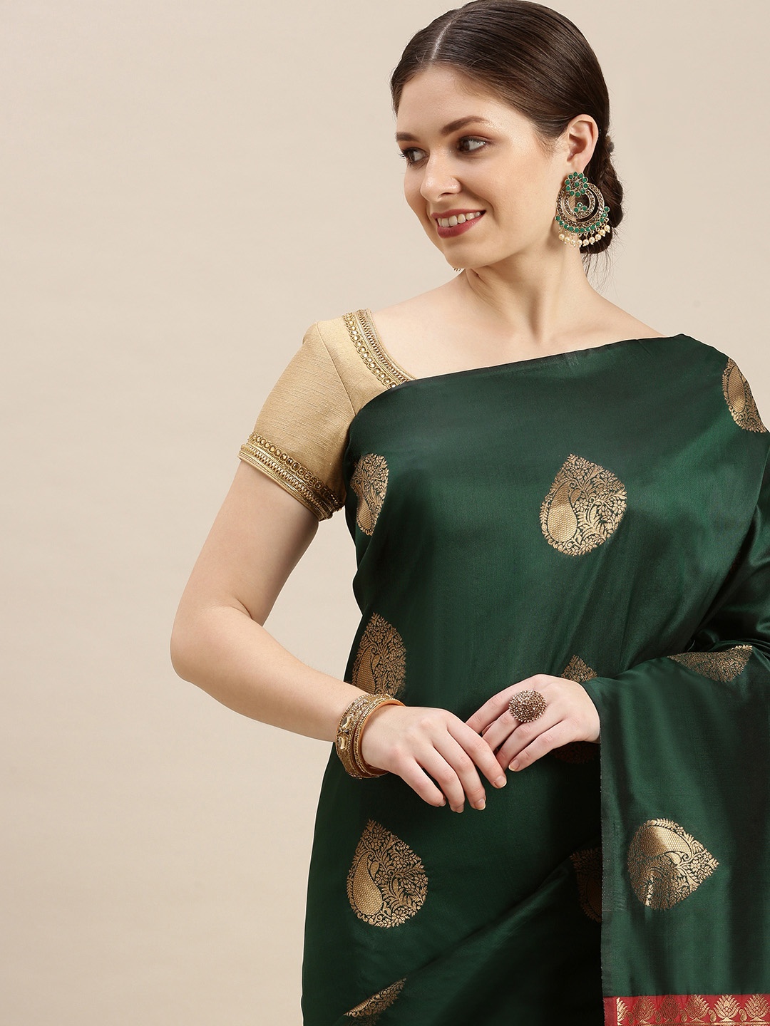 

MARGI DESIGNERS Ethnic Motifs Zari Saree, Green