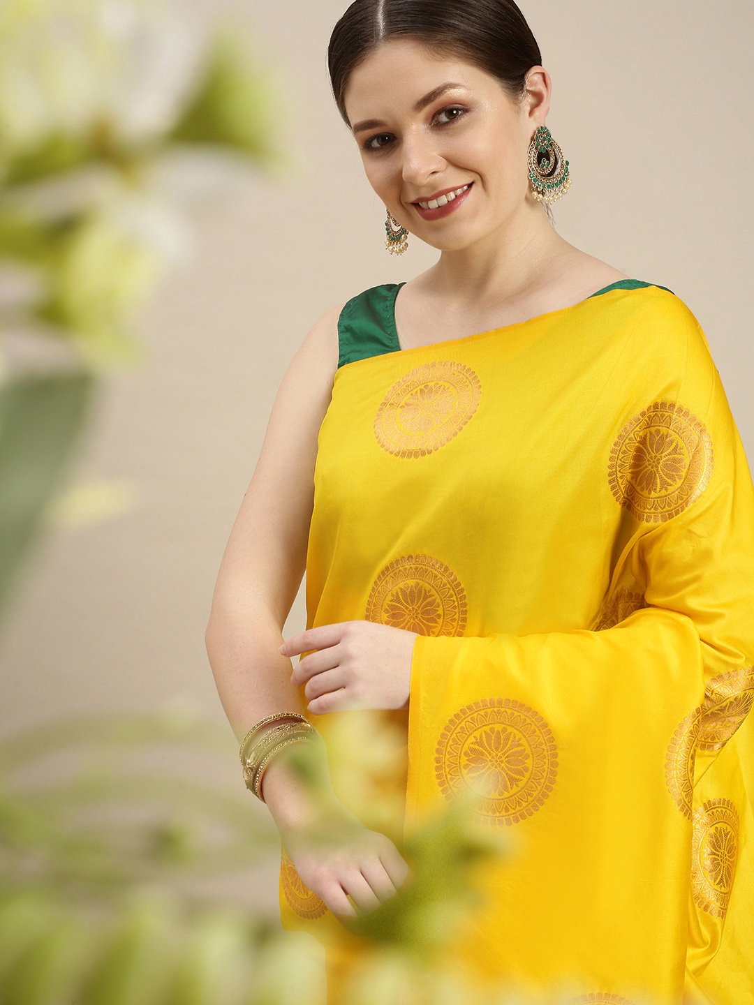 

MARGI DESIGNERS Woven Design Zari Banarasi Saree, Yellow