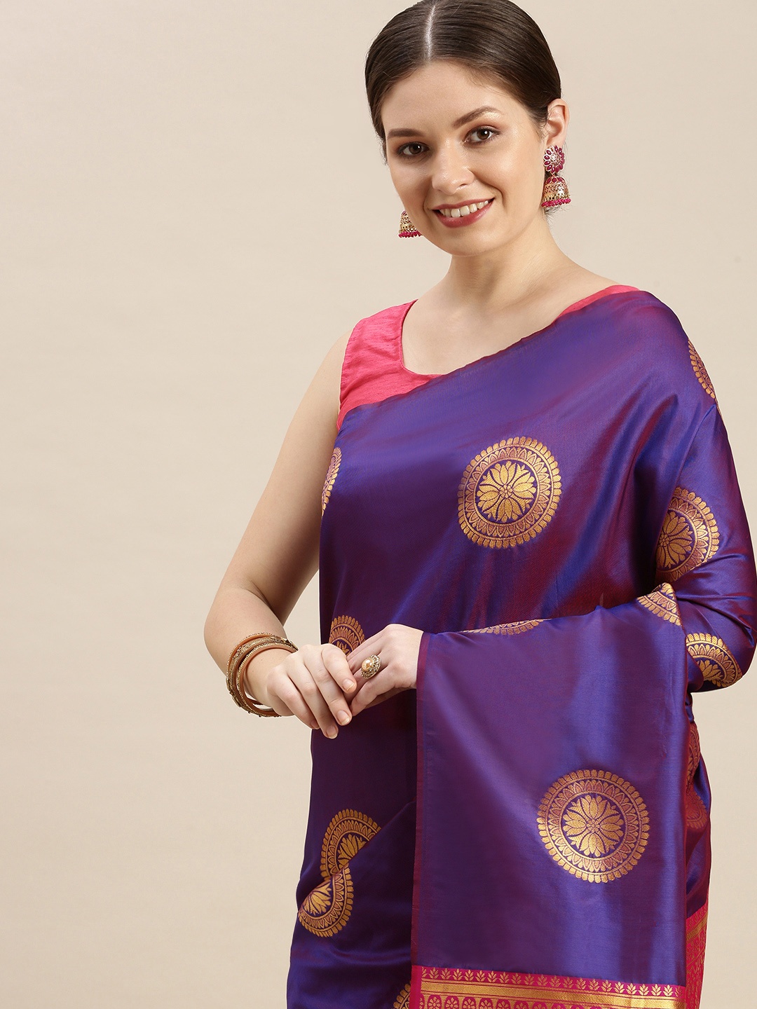 

MARGI DESIGNERS Purple & Golden Zari Woven Design Banarasi Saree